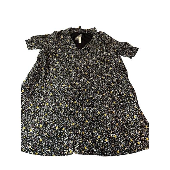 NWT XXL Madewell Black Mini Dress Ruffle Button-Front Trapeze Floral Folklore - Picture 1 of 11